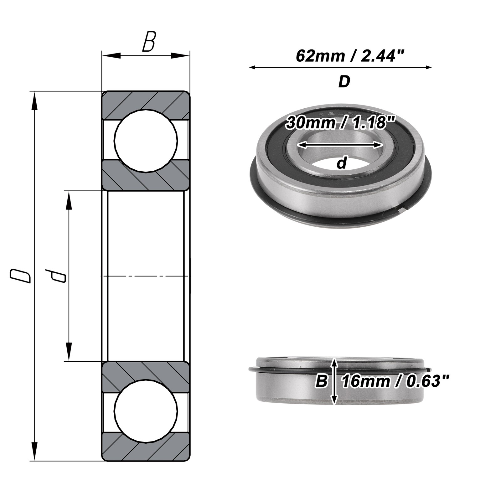 6206NR2RS Deep Groove Ball Bearings 30x62x16mm Scooter Skateboard Wheel