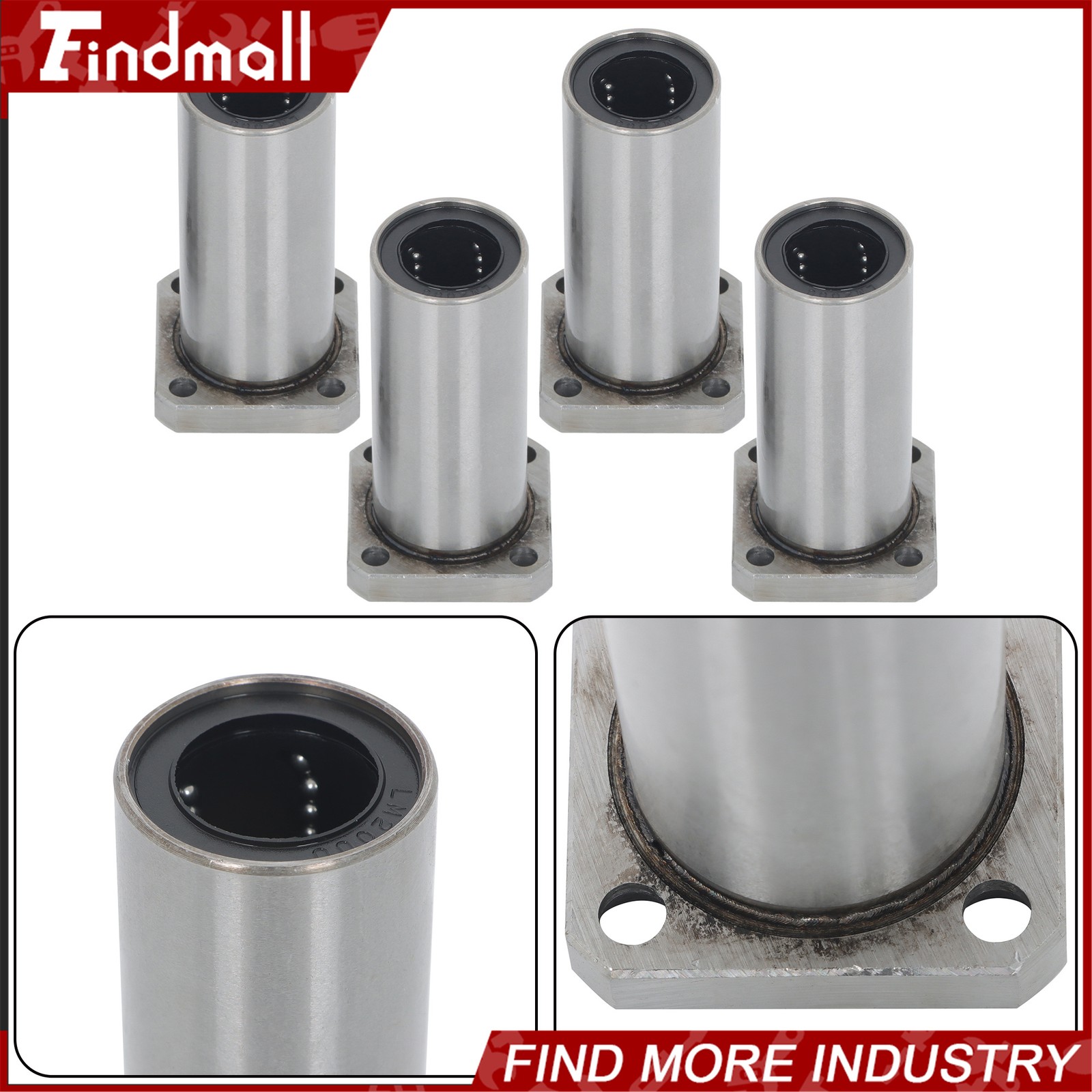 Findmall 4 Pack LMK20LUU 20x32x80mm Linear Bearing Square Flange Steel Cage CNC