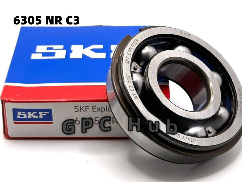 1PC NEW 6305 NR C3 BALL BEARING, OPEN, NO SEALS + SNAP RING 25x62x17mm