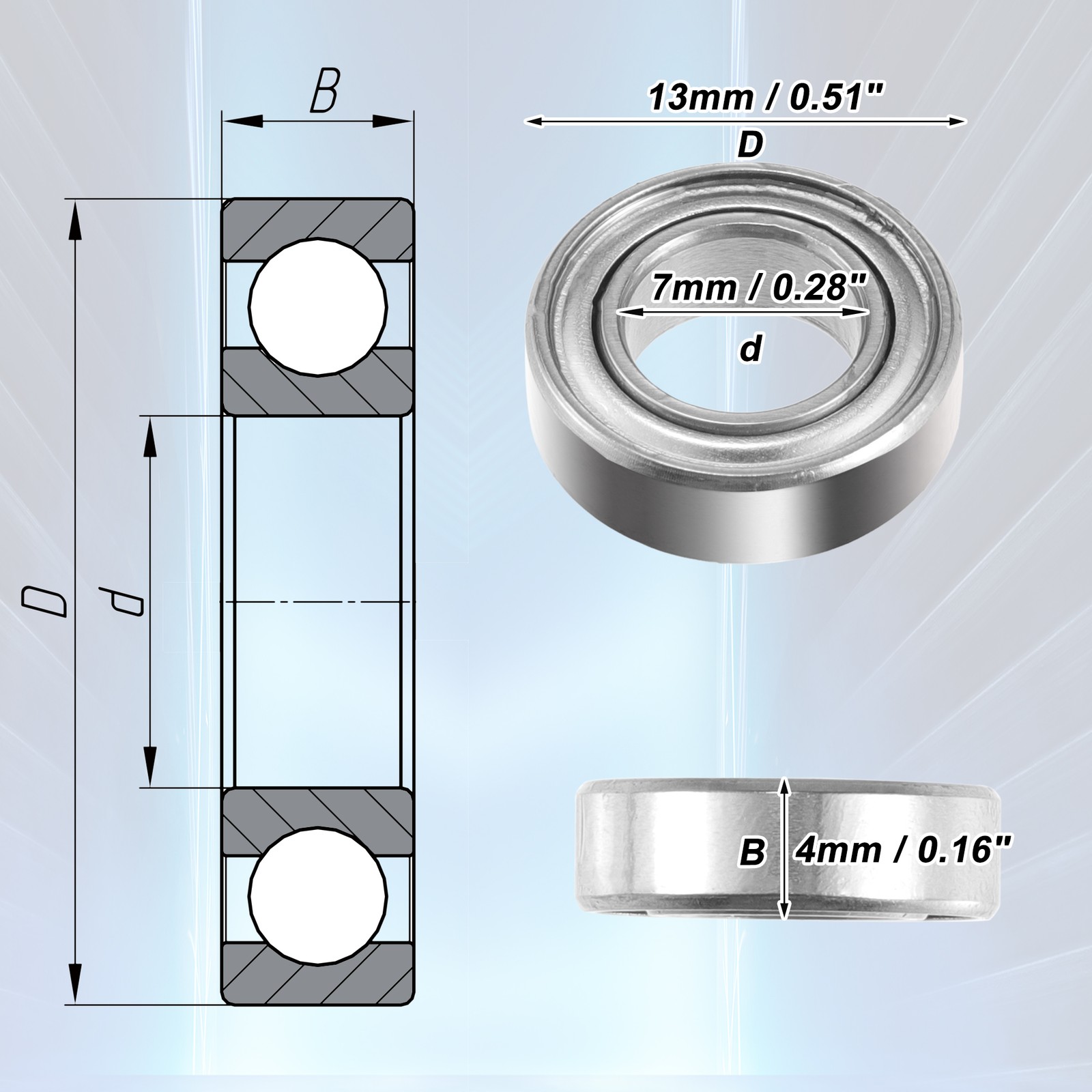 10 Pcs 7x13x4mm Double Metal Shield MR137ZZ Car Deep Groove Ball Bearings