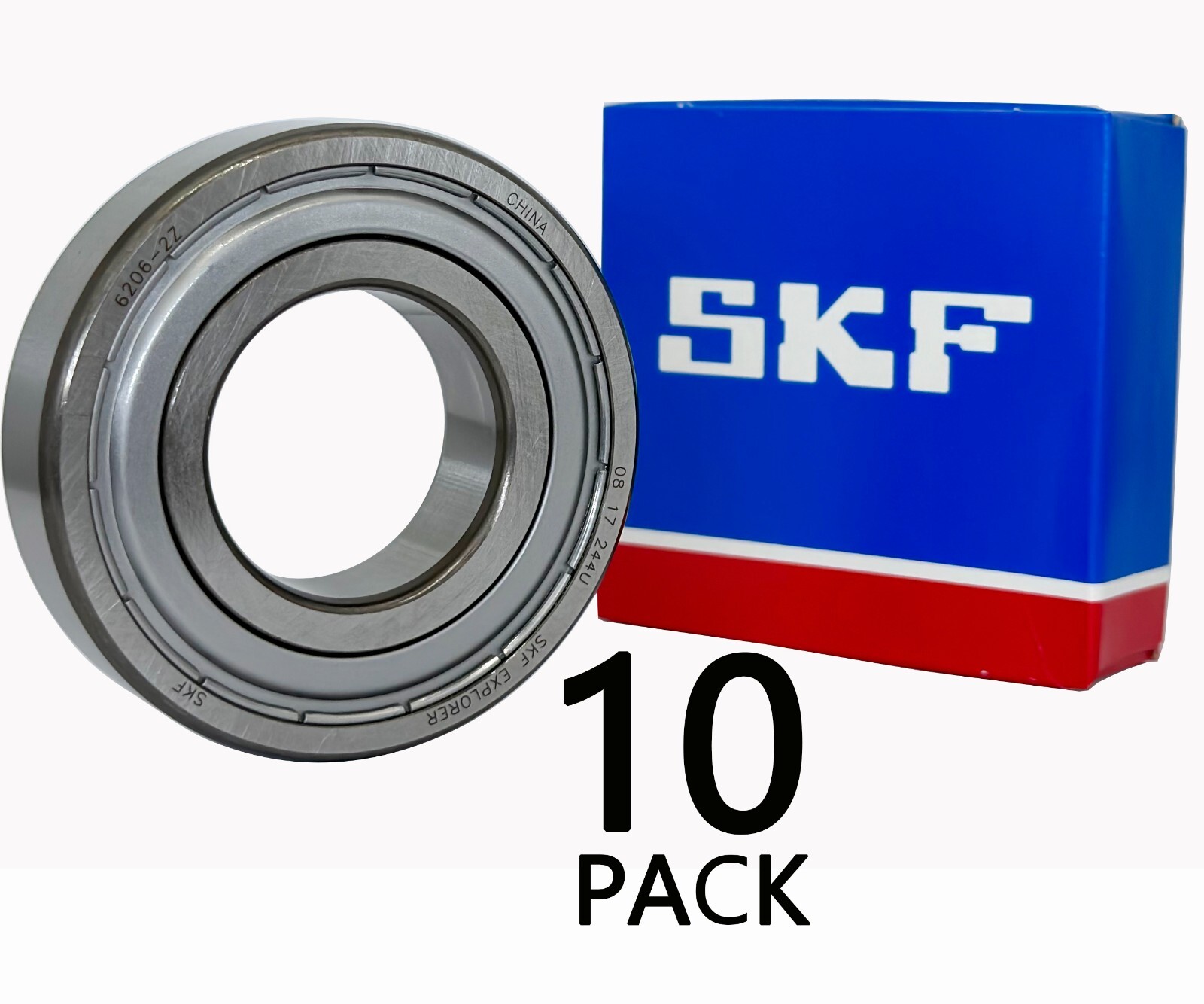 10PACK SKF 6206-2Z 30X62X16MM Normal Clearance Double Metal Seal Ball Bearings