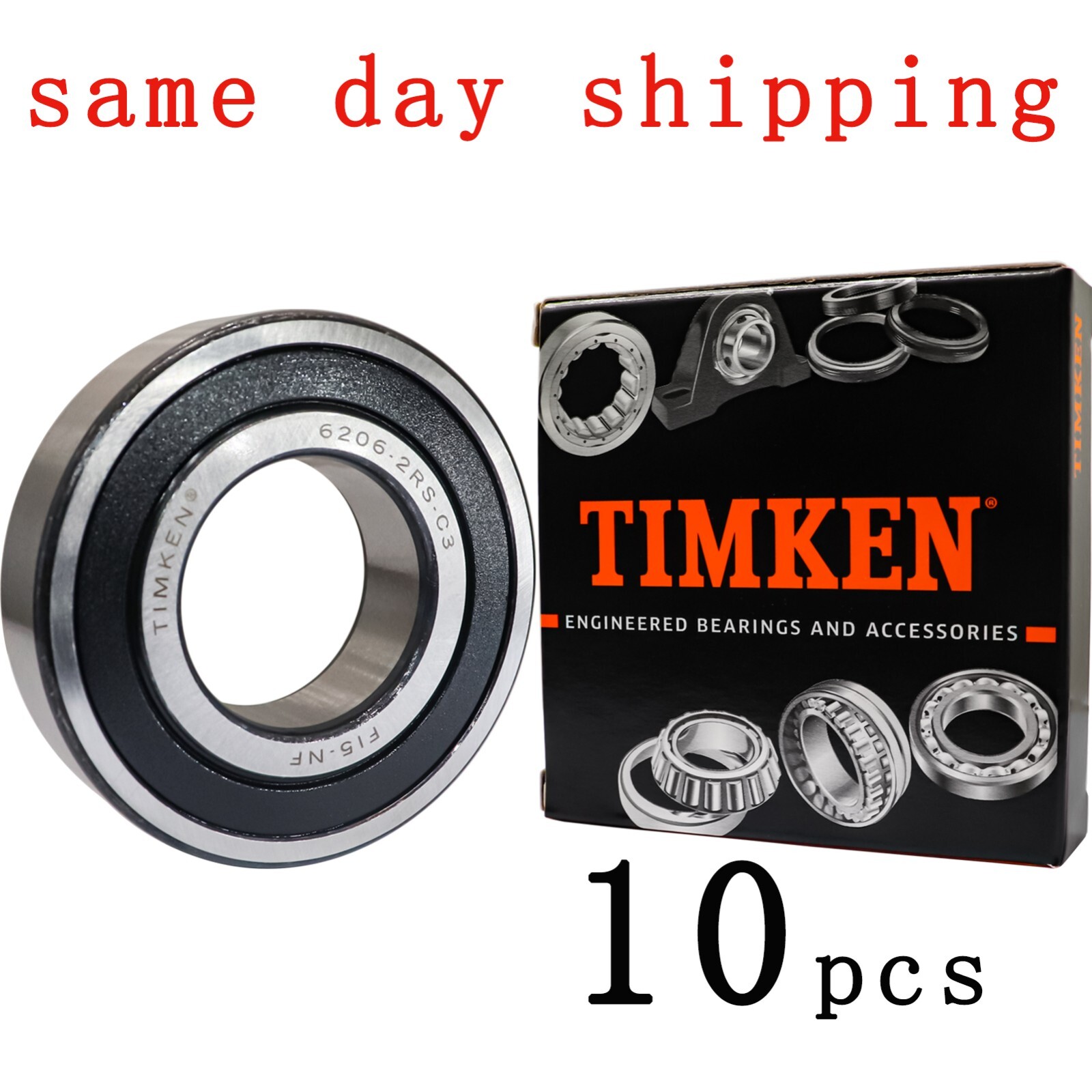 (Qty.10)TIMKEN 6206-2RS C3 30X62X16MM 6206RS Double Rubber Seal Bearings