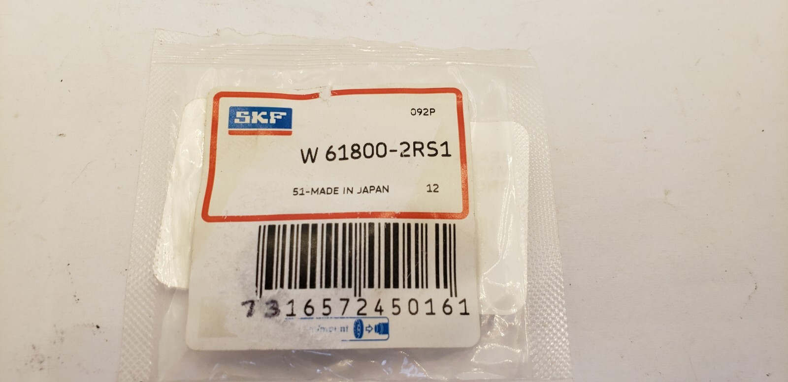 SKF W61800-2RS1 DEEP GROOVE BALL BEARING, DOUBLE SEALED, 10mm x 19mm x 5mm, NIB