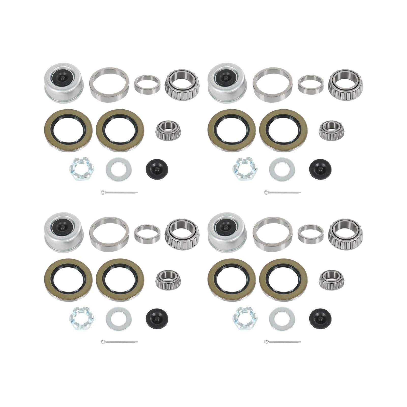 4 Sets 8000 LB Trailer Axle Bearing Kit, 02475/02420 Outer Bearing (1.25” ID…