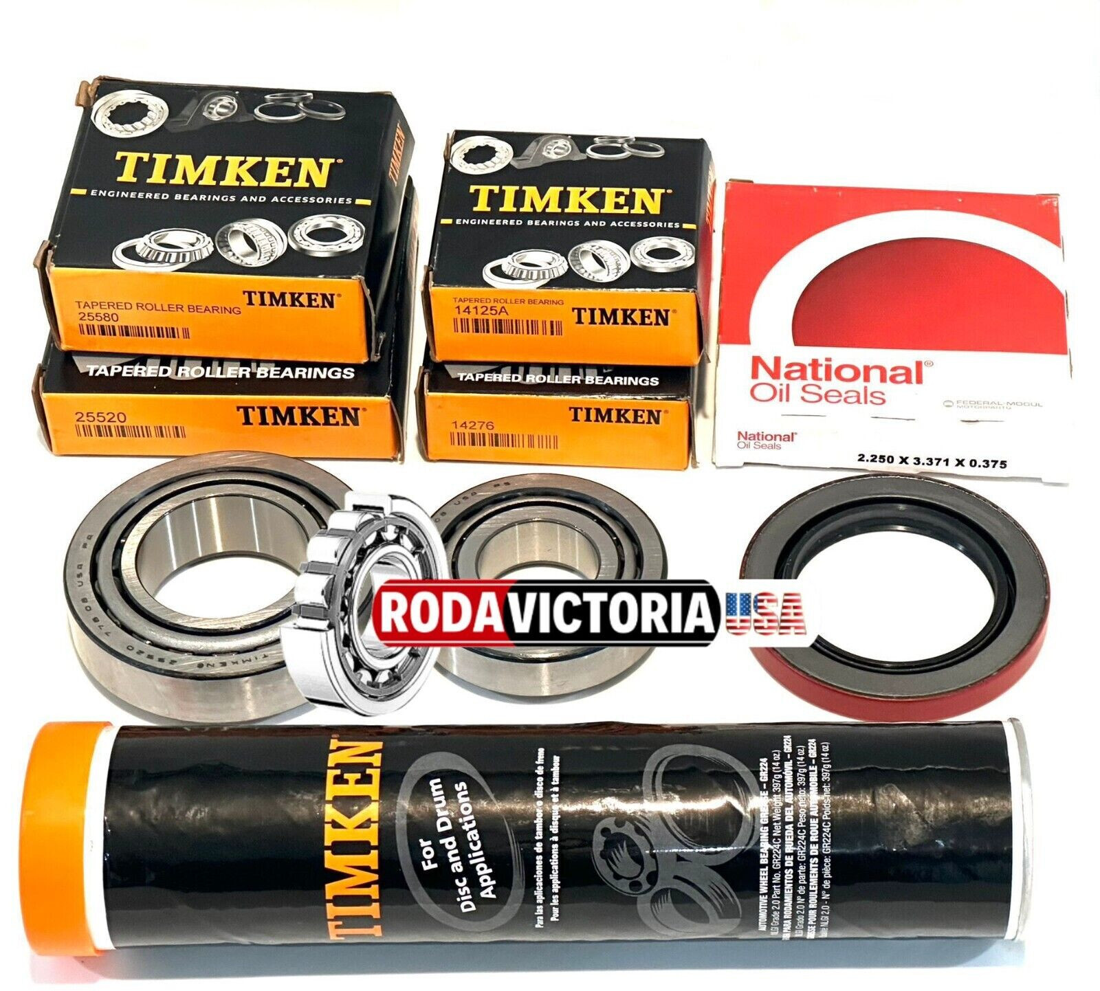 TIMKEN 25580 25520 14125A 14276 BEARING SEAL GREASE Set for 7000-lb Trailer Axle