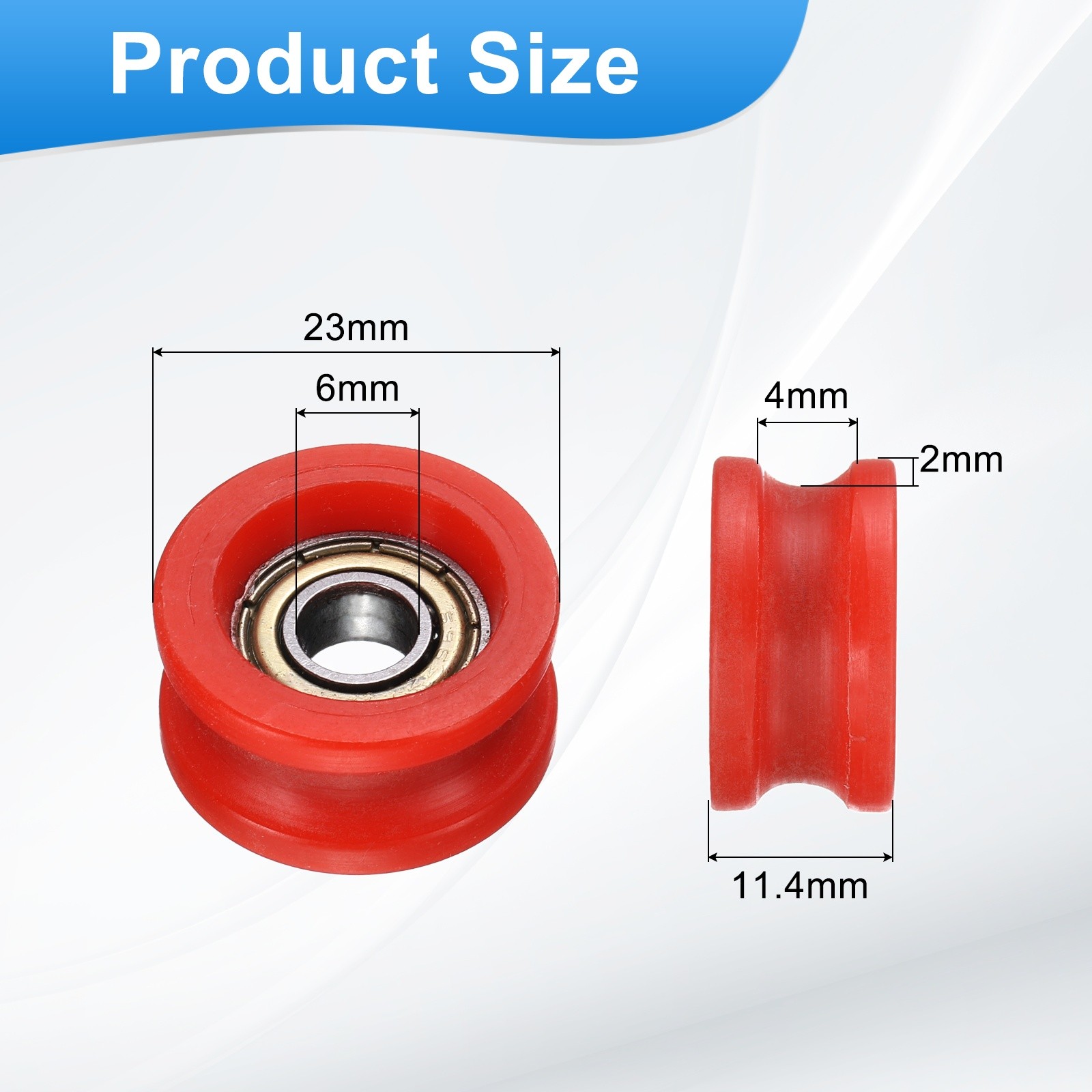 4Pcs Groove Plastic Guide Bearing 6x23x11.4mm Pulley Roller(Red)