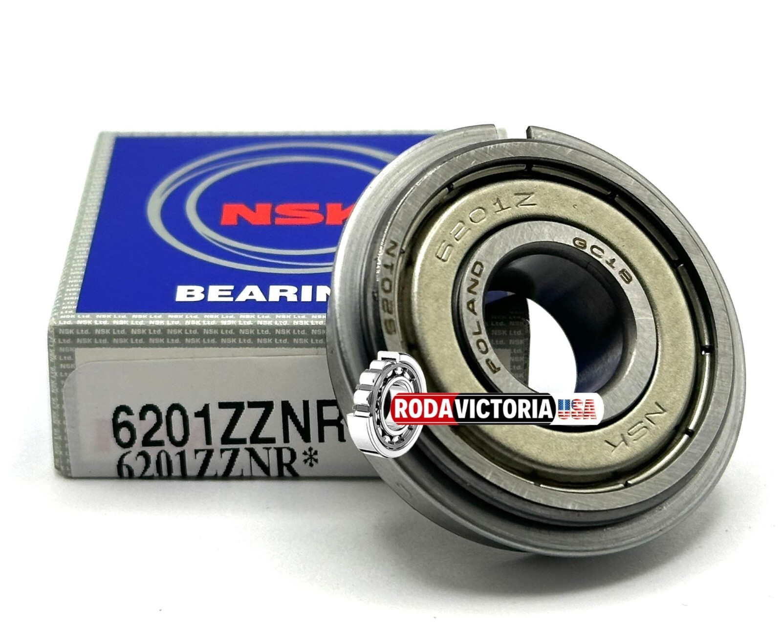 NSK 6201 ZZ NR BALL BEARING, METAL SHIELDED + SNAP RING 12x32x10mm