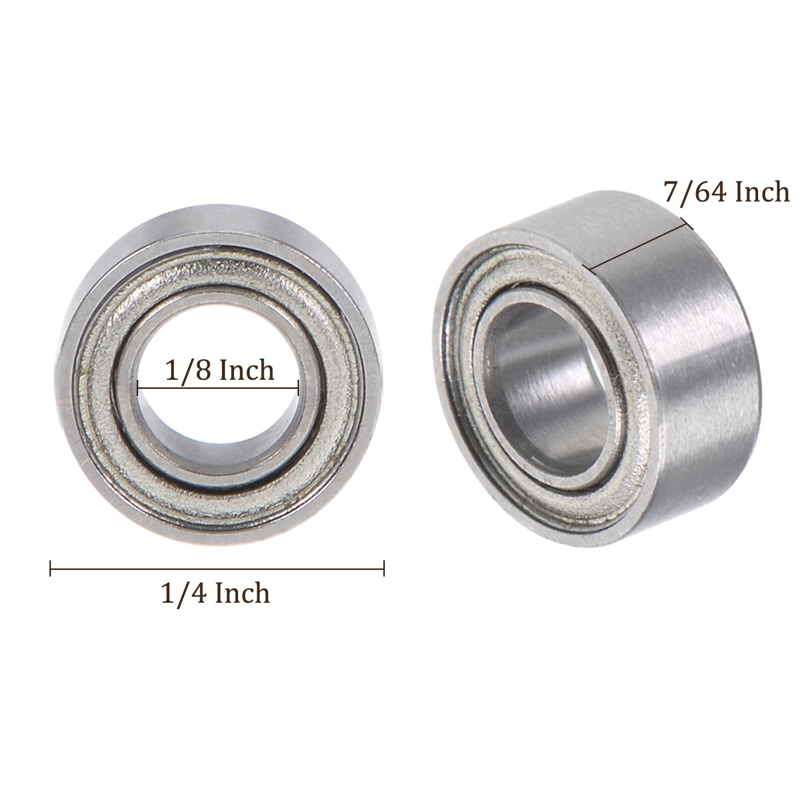 10pcs Ball Bearings 1/8 Inch x 1/4 Inch x 7/64 Inch Chrome ABEC3 Shield