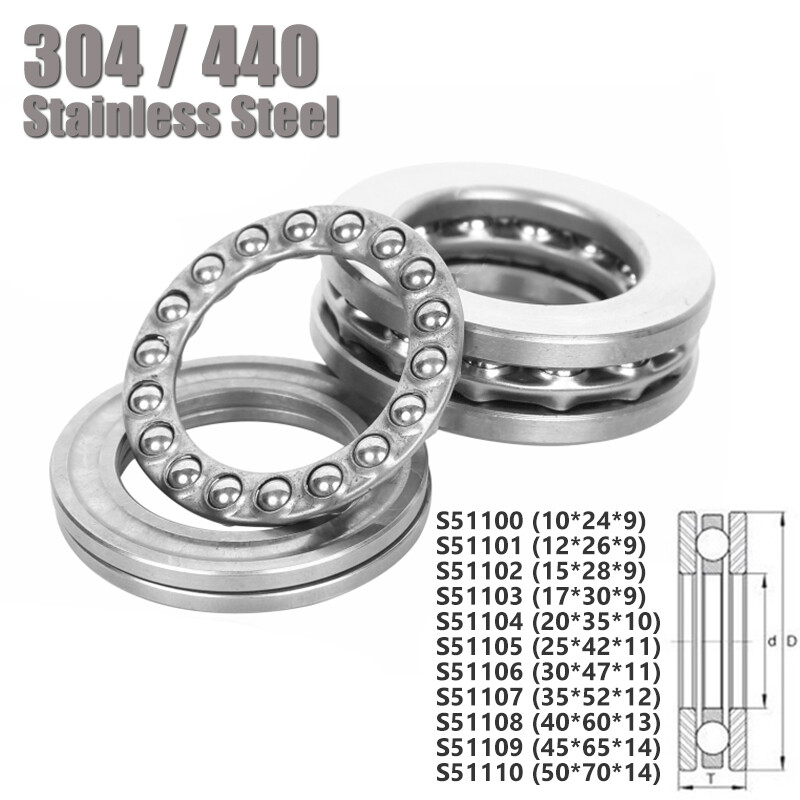 Stainless Steel Thrust Ball Bearing Three Parts Bearings 51100-51110 Series -New