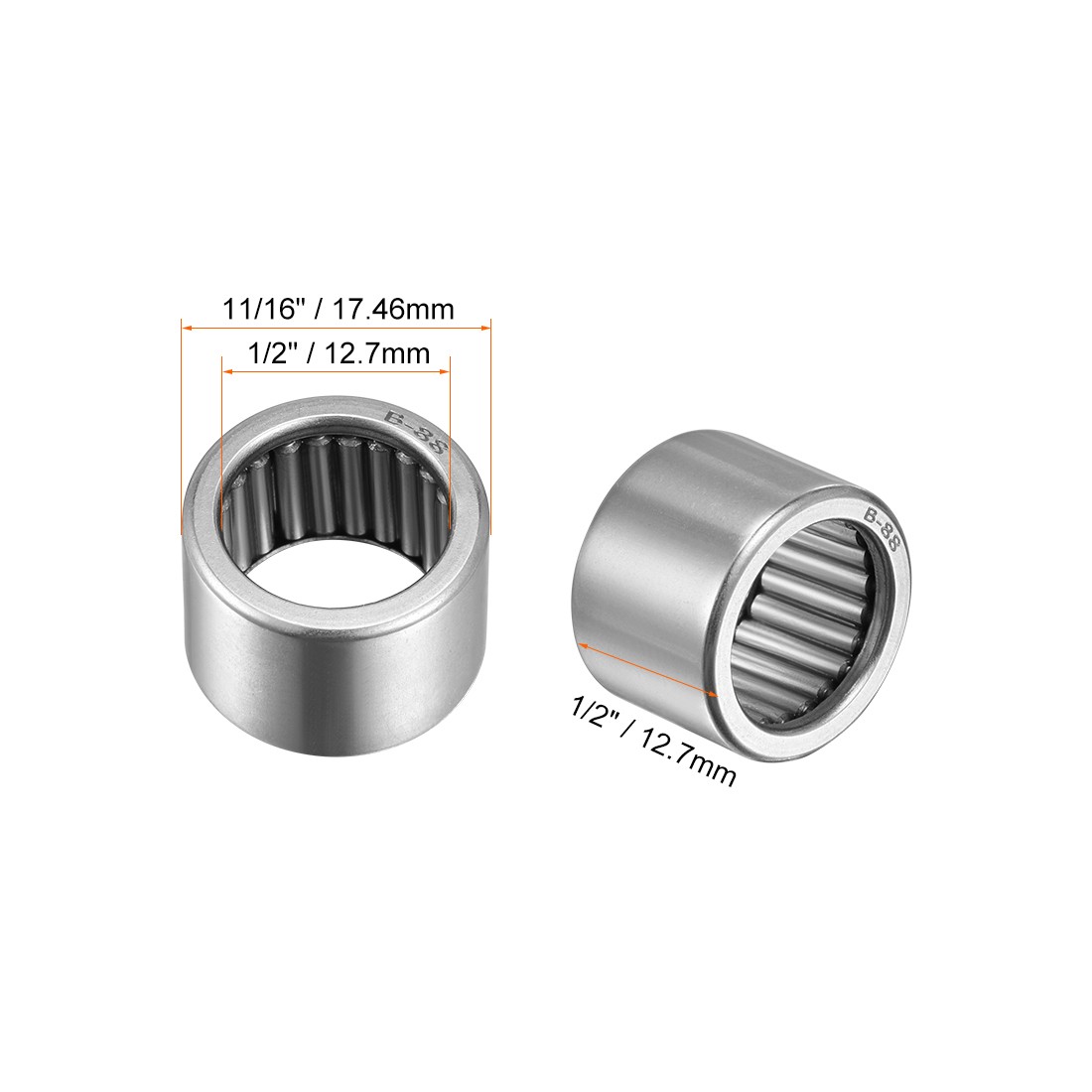 B88 Needle Roller Bearings Full Complement 1/2″x11/16″x1/2″ for Machine 2Pcs