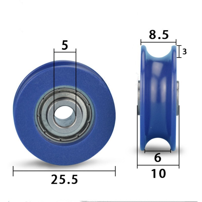 6Pcs U Type Groove Pulley Nylon Guide Rolling Bearing 5×25.5×8.5mm Blue