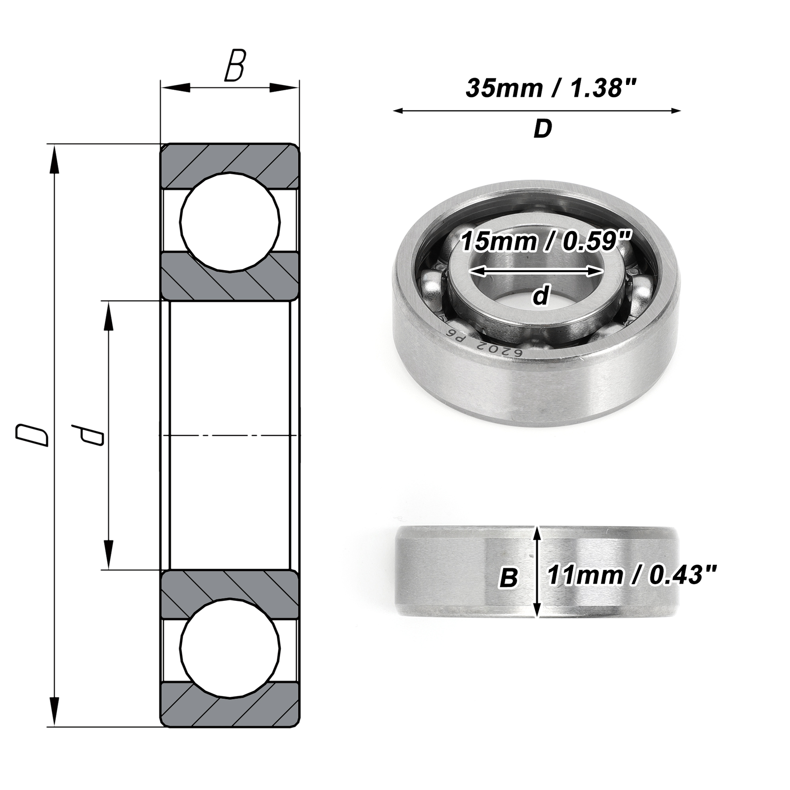 Single 6202 Deep Groove Ball Bearings Scooter Skateboard Wheel Universal