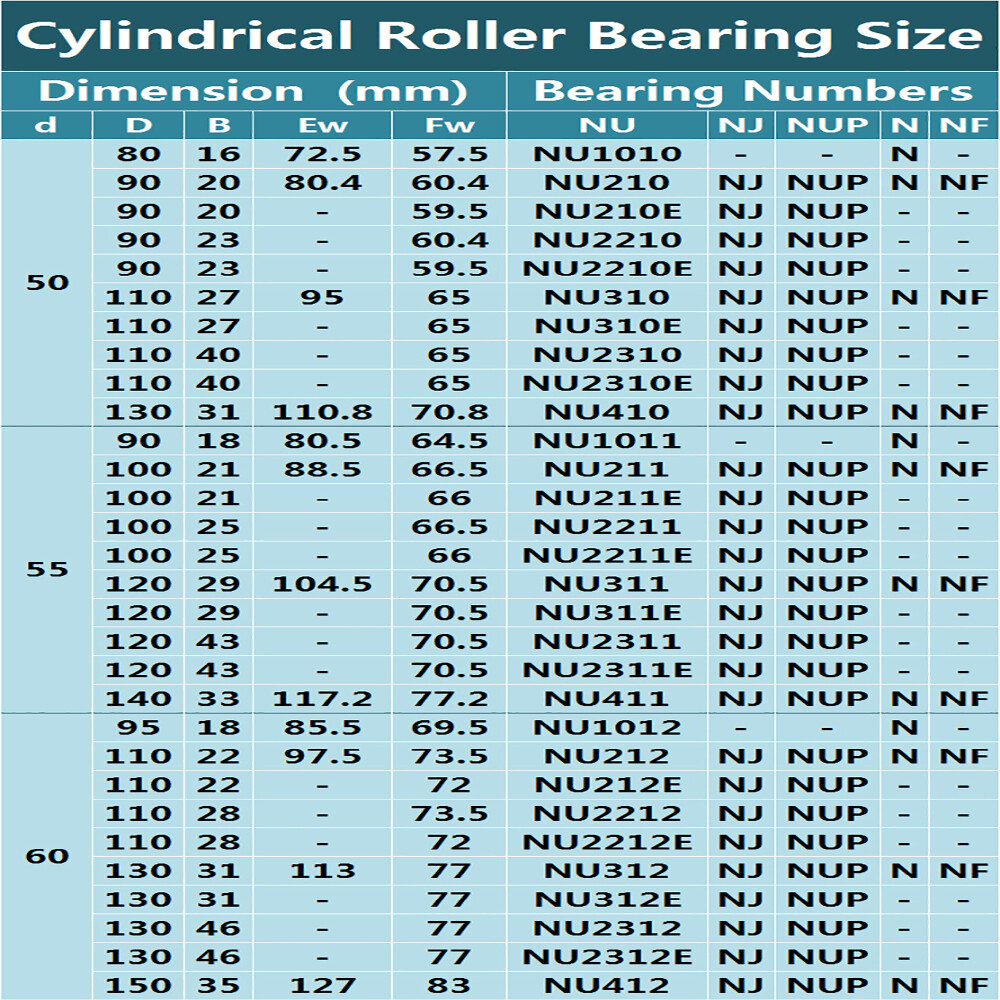 Cylindrical Roller Bearings NU 204-213EM Series Bore Ø20-65mm Bearing Steel Cage