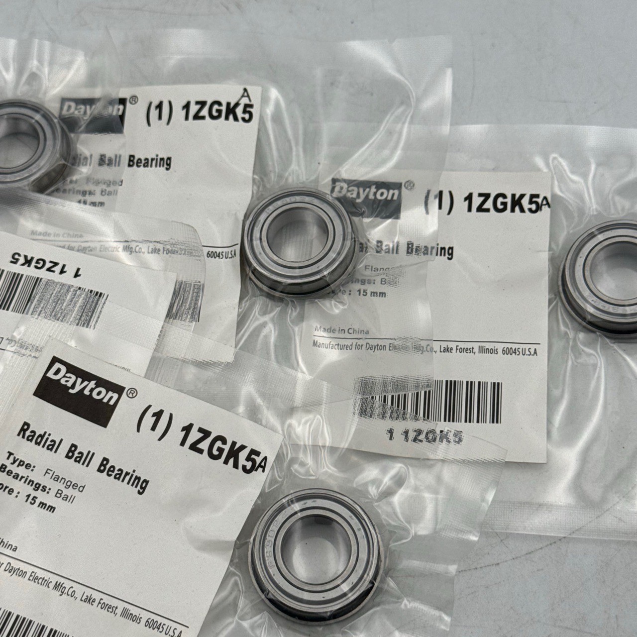 Dayton Radial Ball Bearing Flanged 15mm Steel 1ZGK5 Pack of 5