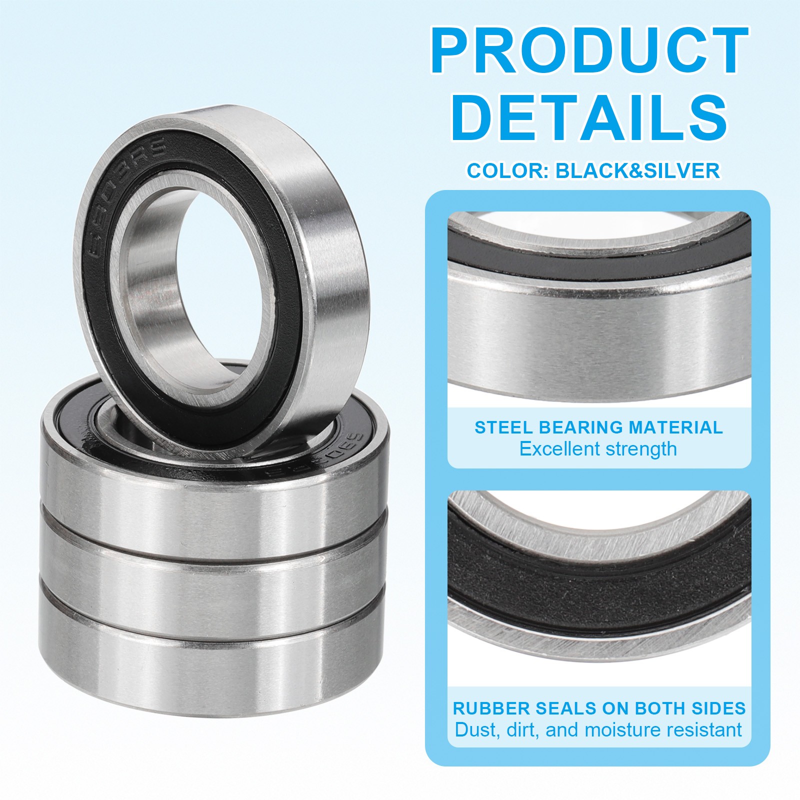 4pcs 6903-2RS Deep Groove Ball Bearing 17mm x 30mm x 7mm Double Rubber Sealed