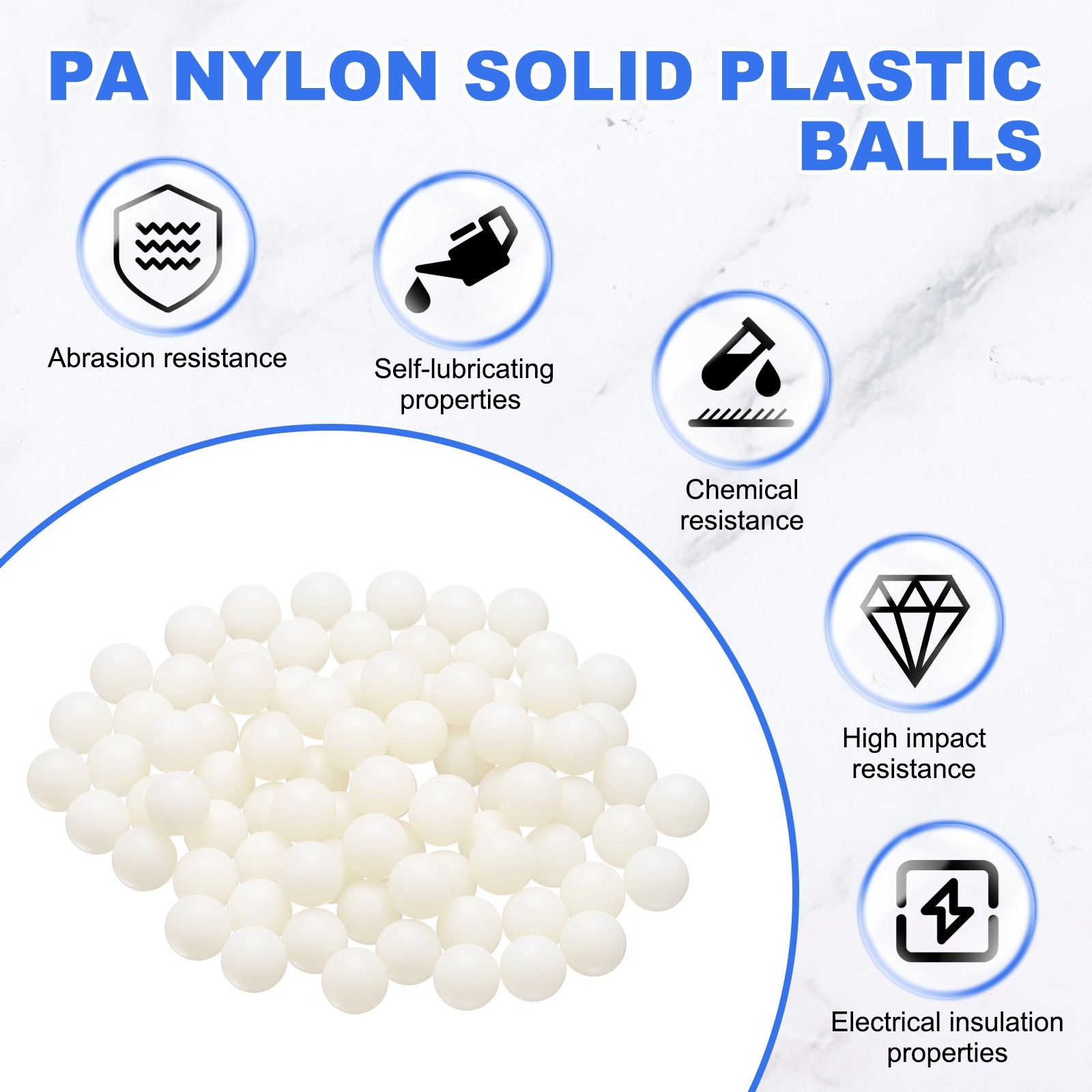 50-Pack Nylon Solid Plastic Balls, 0.43In(11mm) Precision Bearing Ball