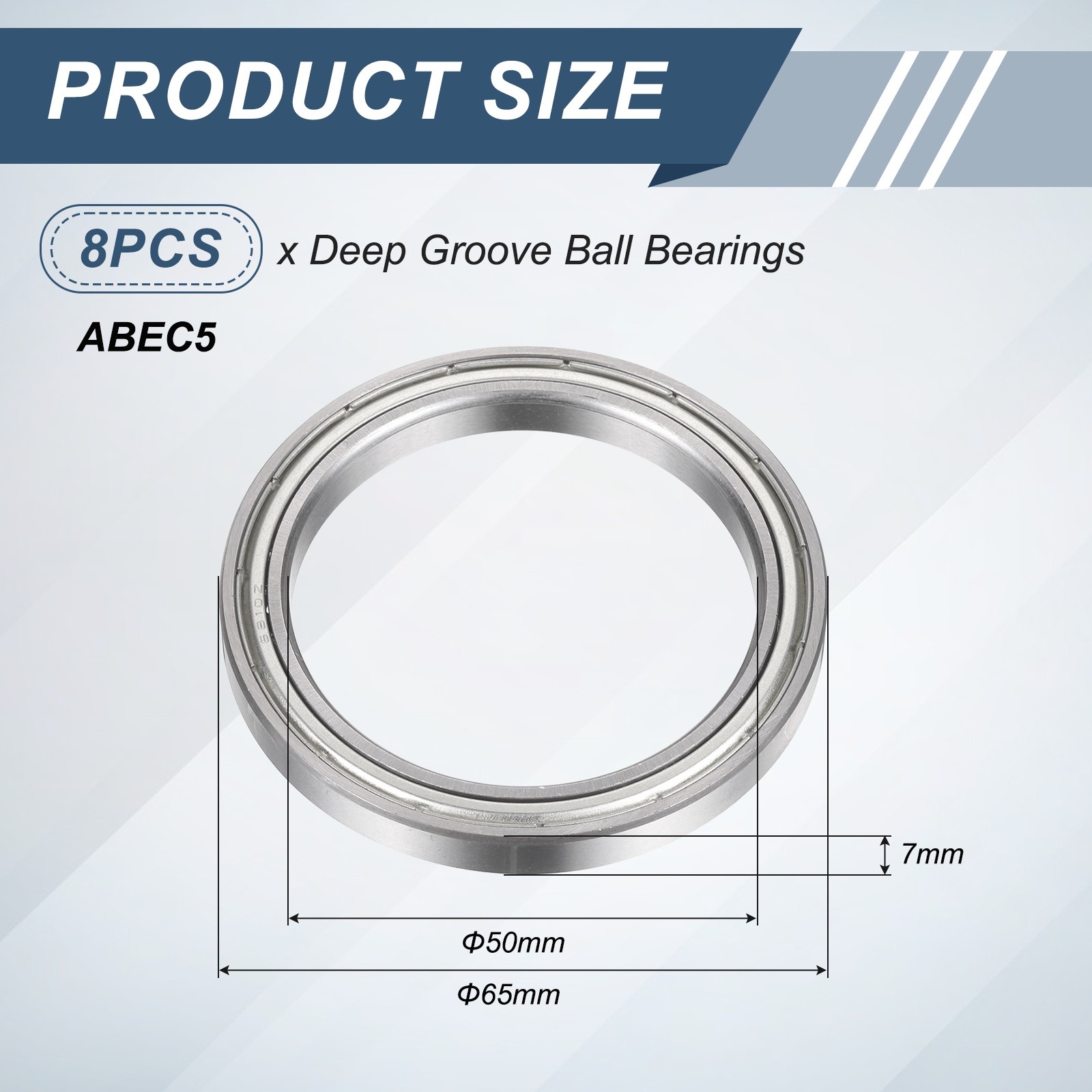 8Pcs 6810ZZ 50mmx65mmx7mm Metal Shielded Deep Groove Ball Bearing, Silver