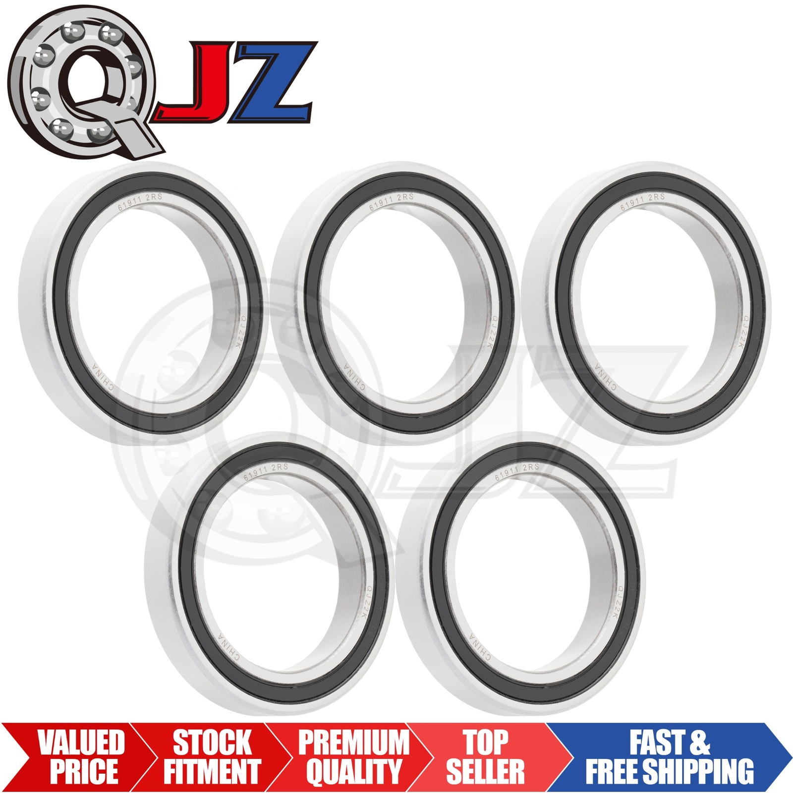 [Qty.5] 6911-2RS Radial/Deep Groove Ball Bearing [55mm ID x 80mm ID x 13mm W]