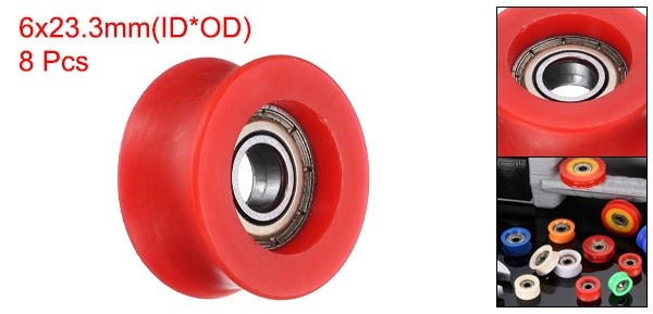 8 Pcs 6×23.3×11.2mm Red U Type Groove Plastic Guide Bearing Roller Wheels