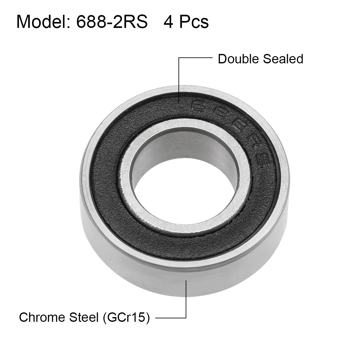 4Pack 688-2RS Ball Bearings Z2 8x16x5mm Double Sealed Chrome Steel