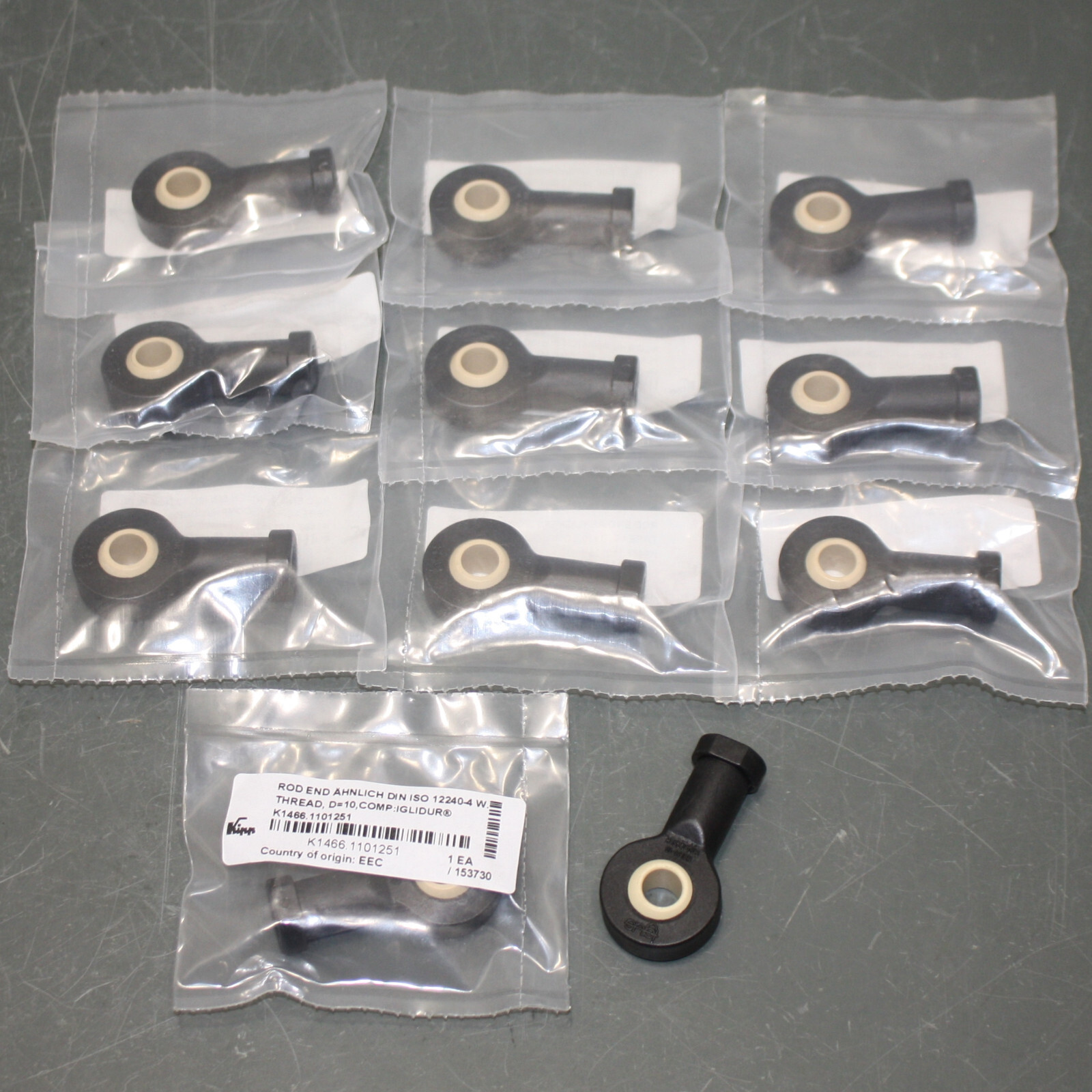 (11) Kipp Ball Joint Rod End Bearing K1466.1101251, M10 x 1.25 mm LH, 10 mm Bore