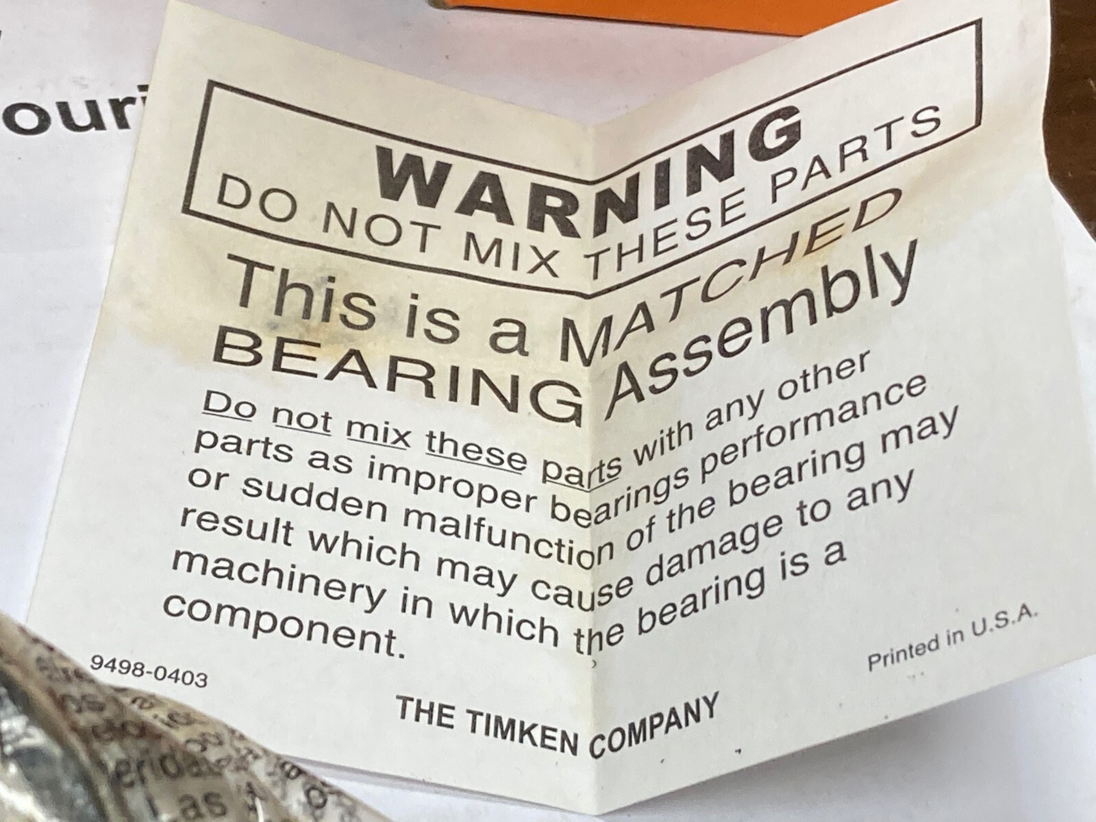TIMKEN LM48548-90013, Matched Pair Tapered Roller Bearing Assembly, USA Made