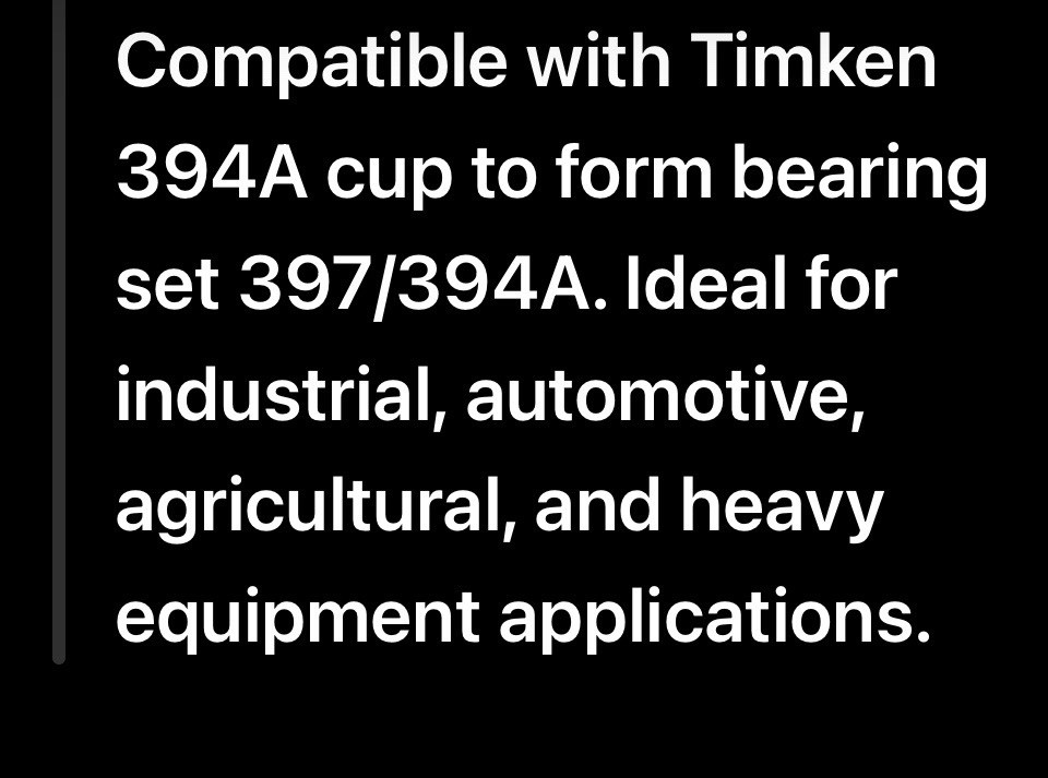 Timken 397 Tapered Roller Bearing Cone Steel 60mm Bore 110x22mm