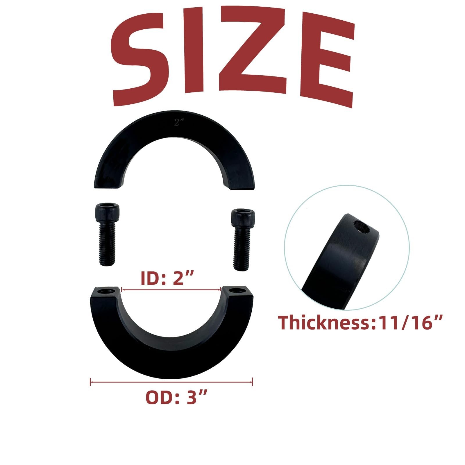 2″ Bore 3″ OD Double Opening Clamp-On Set Screw Collar with Black Oxide Coati…