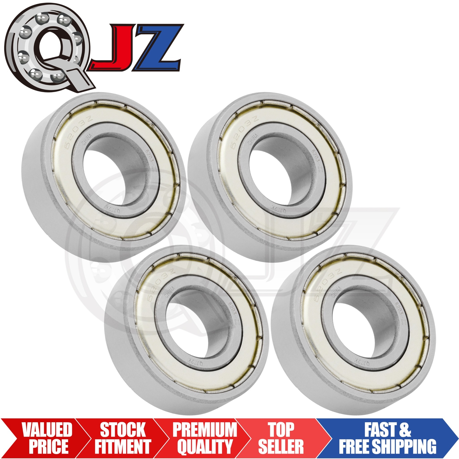 [Qty.4] New 6203-ZZ Radial/Deep Groove Ball Bearing [17mm ID x 40mm OD x 12mm W]