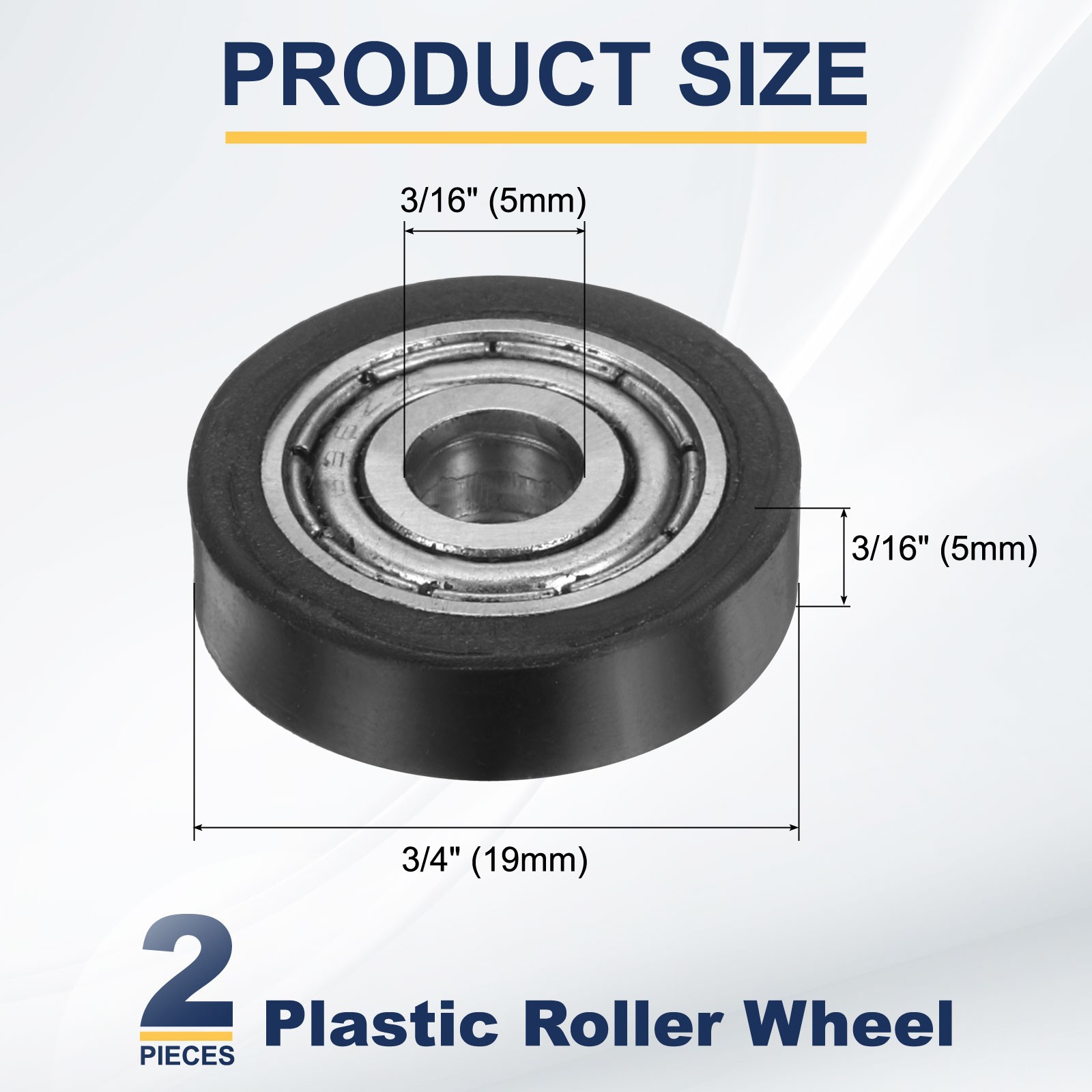 2 Pcs Plastic Roller Wheel with Bearings 3/16″ x 3/4″ x 3/16″ Bearing Pulley