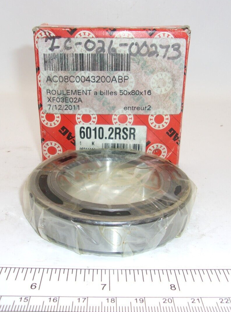FAG 6010.2RSR, Deep Groove Ball Bearing 80mmOD 50mmID 16mmW NOP, 2056A