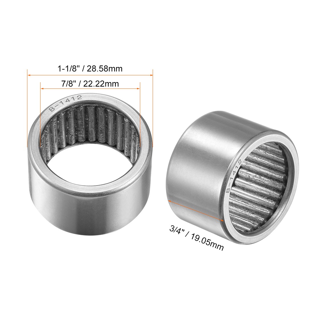 B1412 Needle Roller Bearings Full Complement 7/8″x1-1/8″x3/4″ for Machine 2Pcs
