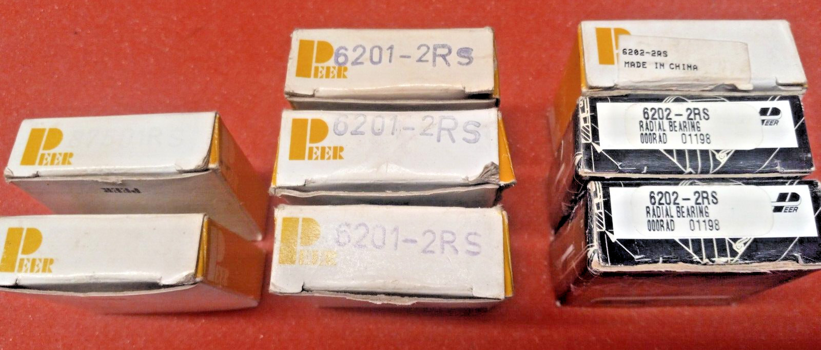 6201-2RS Peer Seal Ball Bearings / 6202-2RS Peer Bearings / 2 Unmarked /LOT of 8