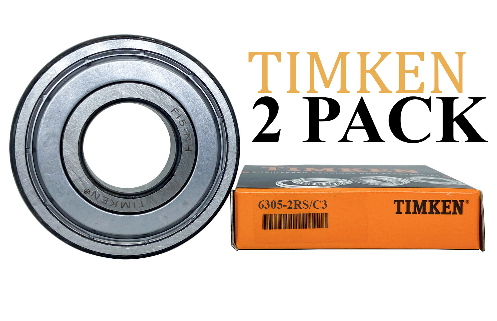 2 PACK New TIMKEN 6305-2RS/C3 25X62X17MM Double Metal Seal Ball Bearings Metal