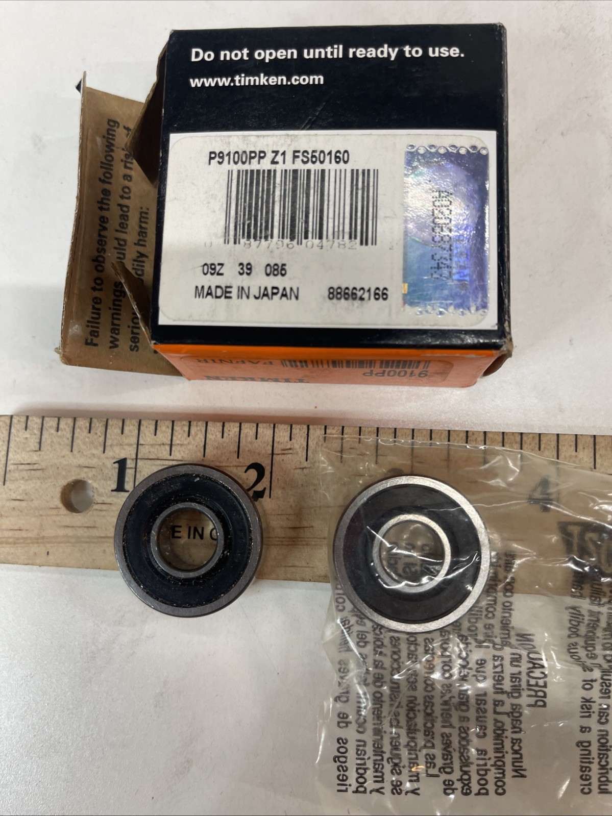 Timken Sealed Ball Bearings PN: P9100PP (Lot of Two)