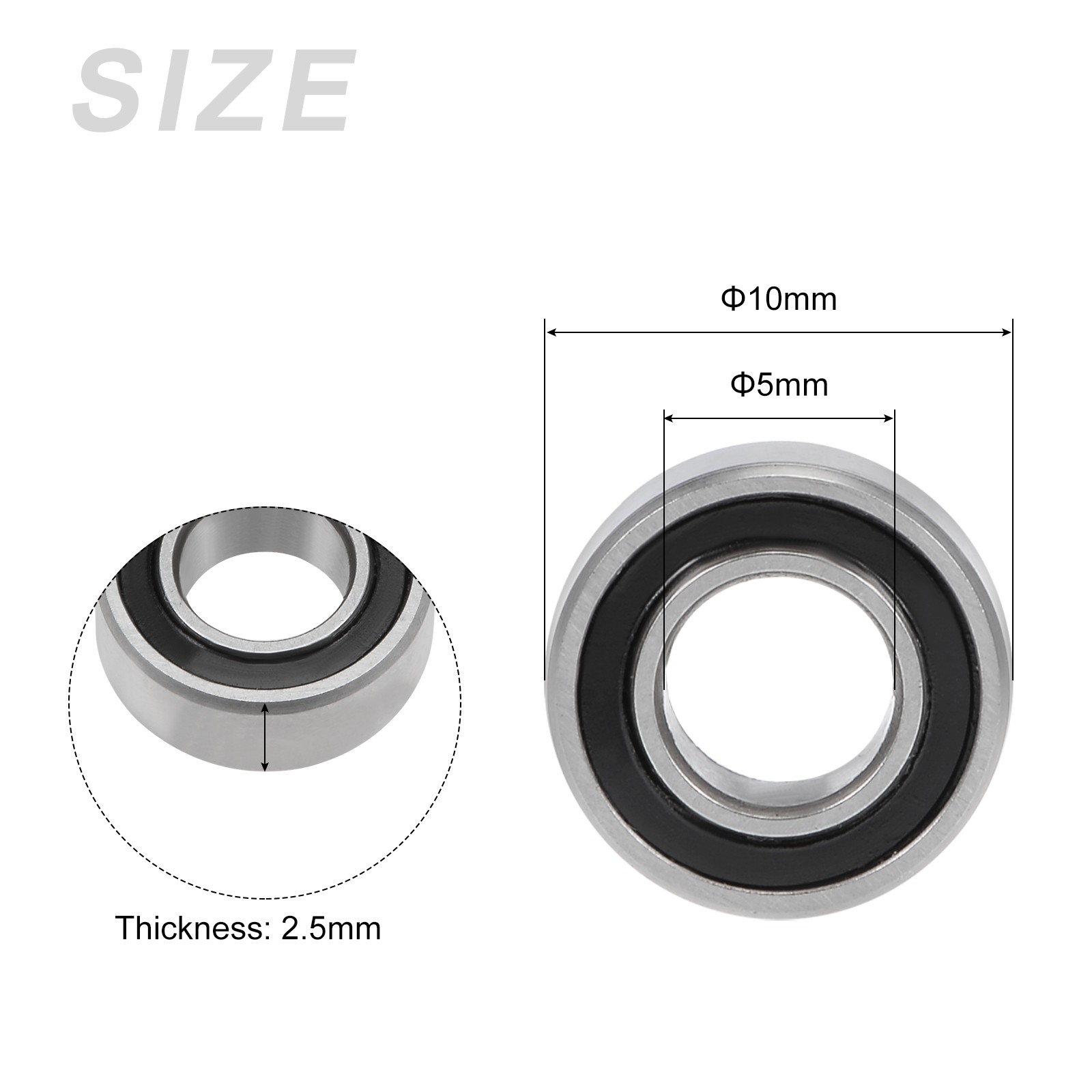 Deep Groove Ball Bearing MR105-2RS 5x10x4mm 2Pcs Chromium Steel Double Sealed