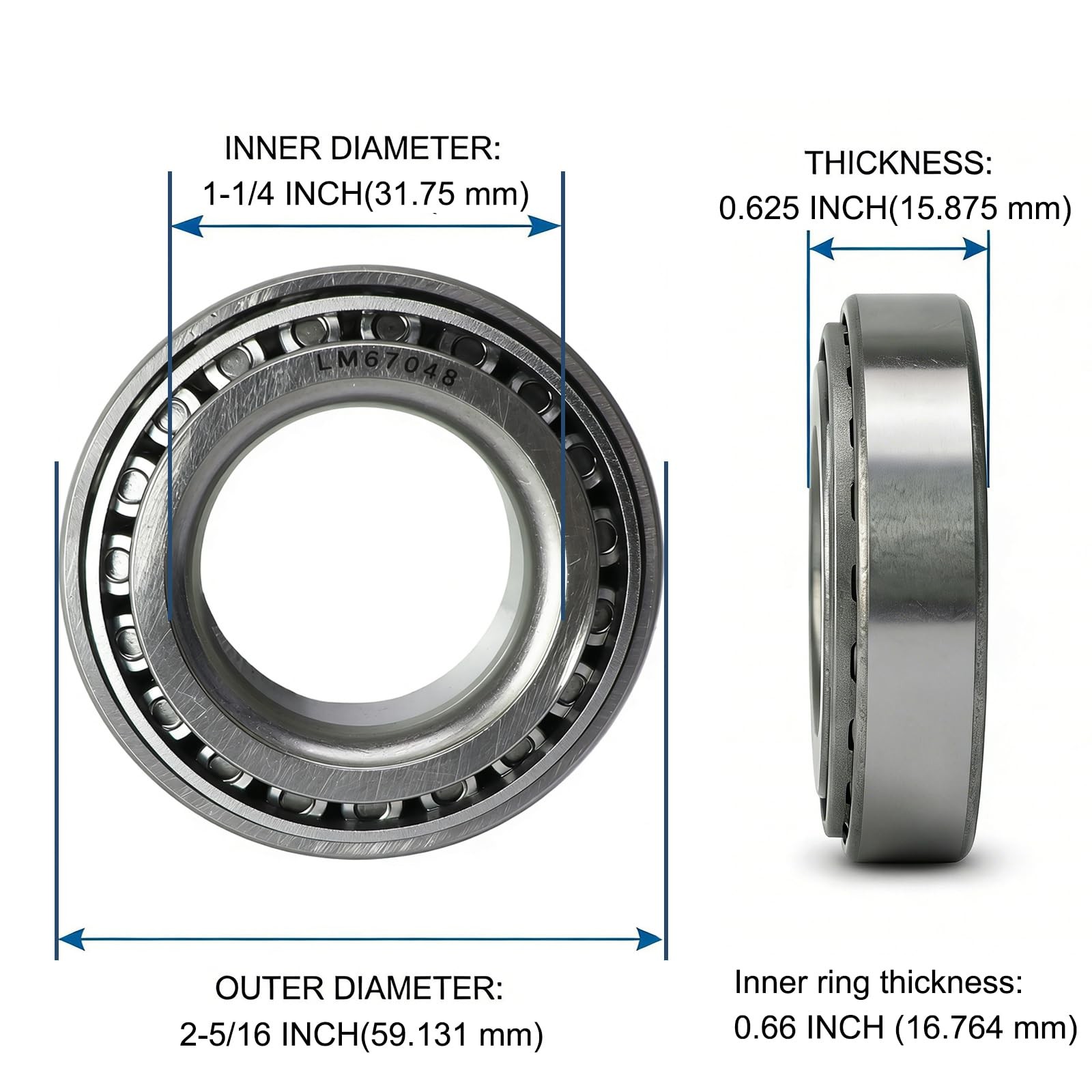 2 Sets LM67048/LM67010 Tapered Roller Wheel Bearing Cone Cup 1.25 Inch Bore