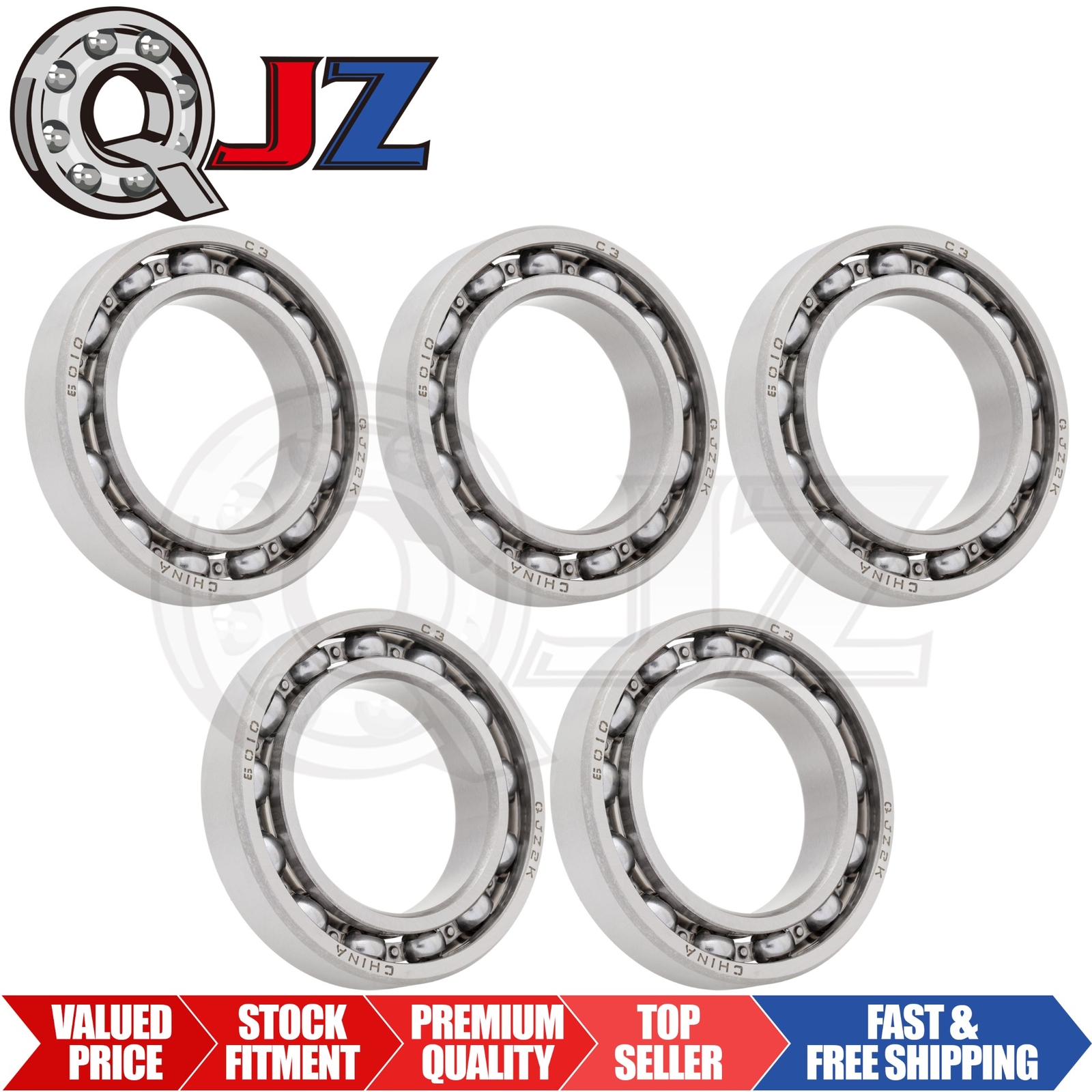 [Qty.5] 6010-OPEN Radial/Deep Groove Ball Bearing [50mm ID x 80mm OD x 16mm W]