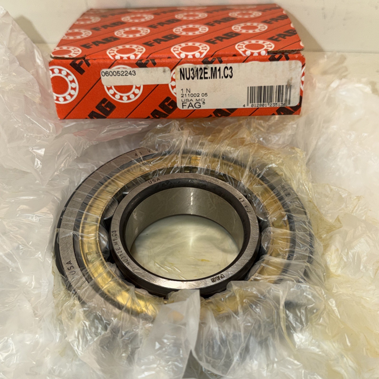 NEW In Box FAG NU312E.M1.C3 Cylindrical Roller Bearing 60X130X31MM