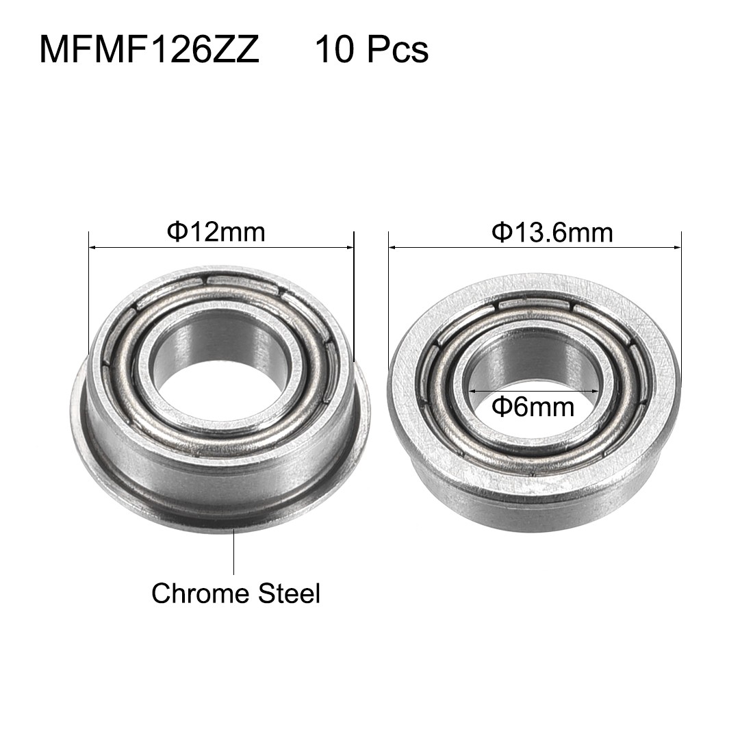 10pcs MF126ZZ Flanged Ball Bearing Double Metal Shielded GCr15 Chrome Steel