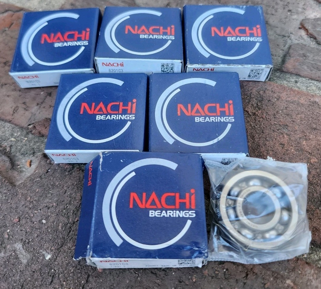 6 Pcs Nachi Bearings 6201C3 Ball Bearing, 6200 SERIES DEEP GROOVE RADIAL, NEW!!
