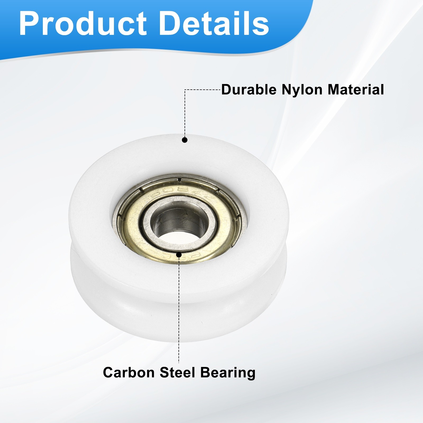16Pcs Groove Nylon Plastic Guide Bearing 8x34x12mm Pulley Roller(White)