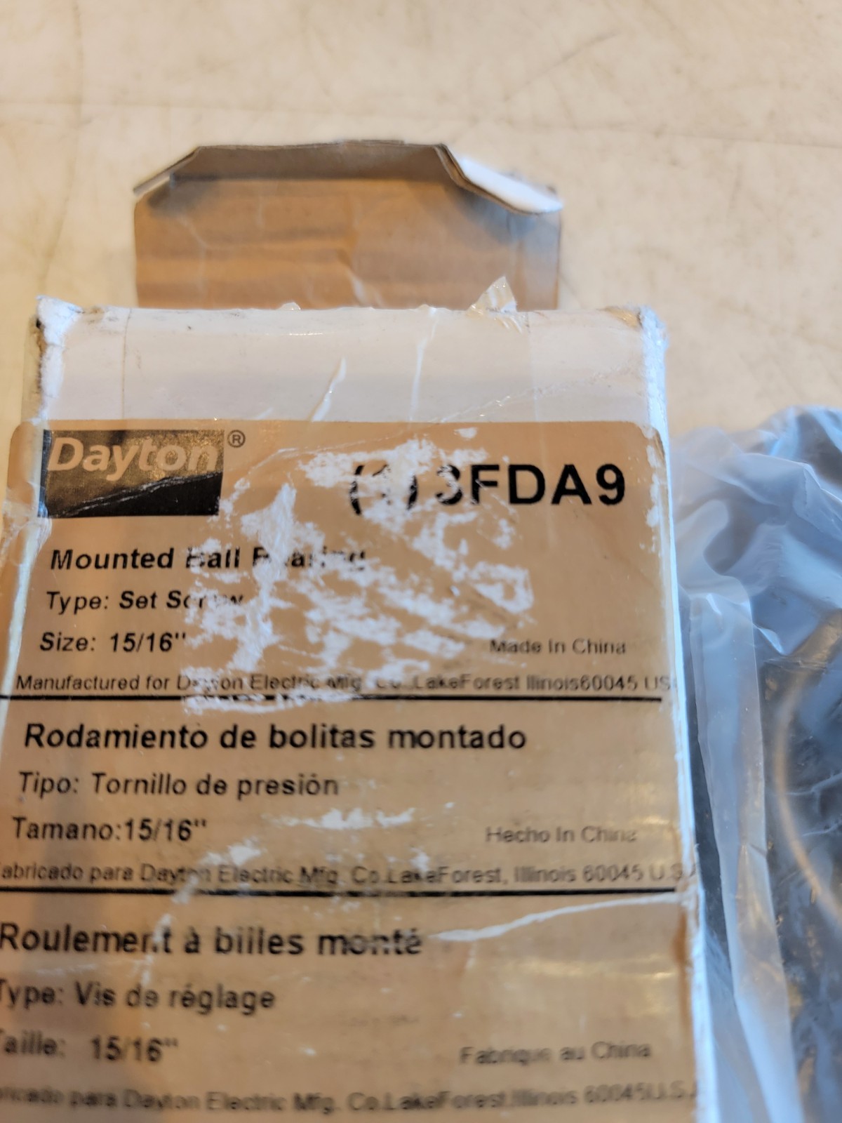 Dayton 3Fda9 Flange Bearing, 2-Bolt, Ball, 15/16″ Bore