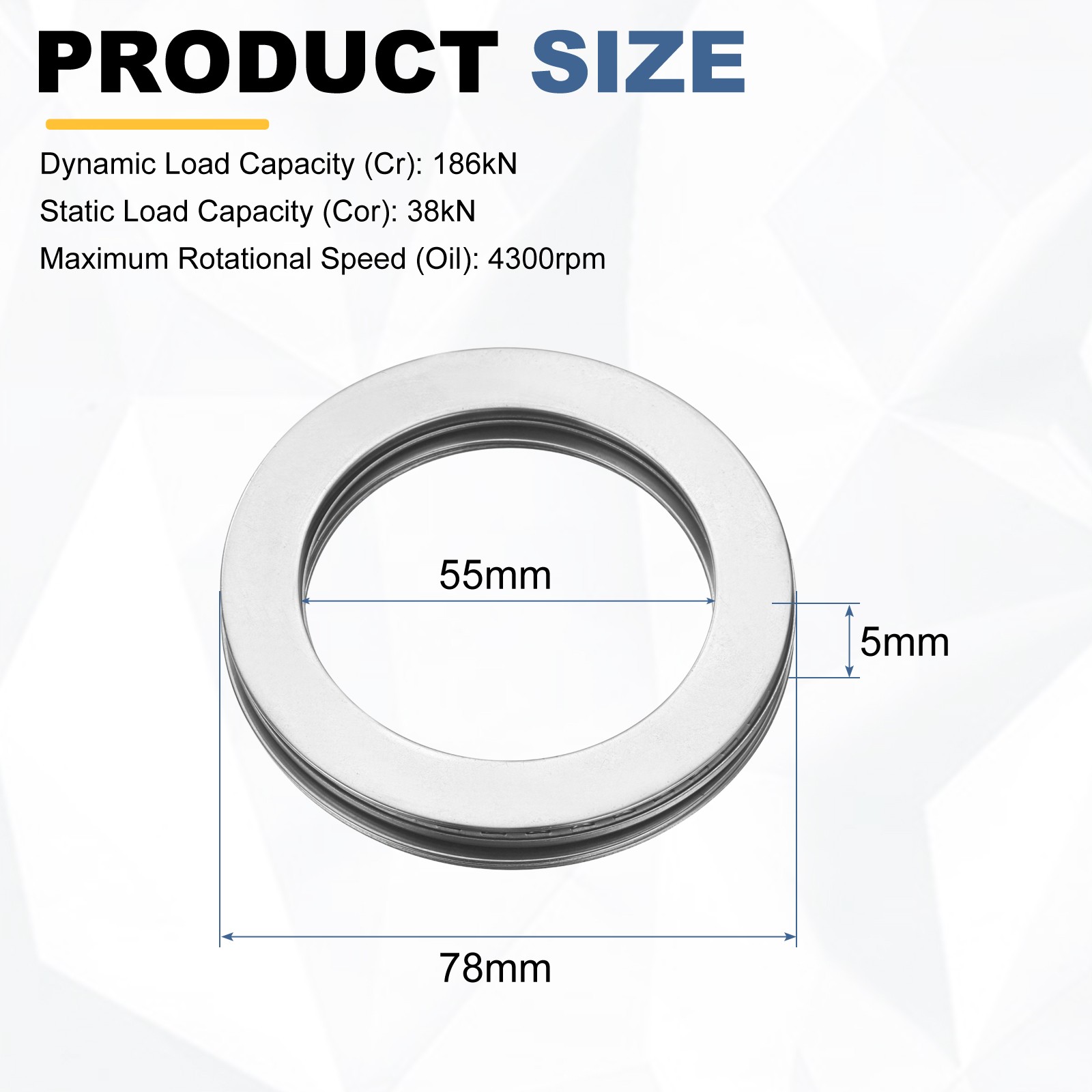 2 Pcs 55x78x5mm AXK5578 Chrome Steel Needle Roller Thrust Bearings w Washers