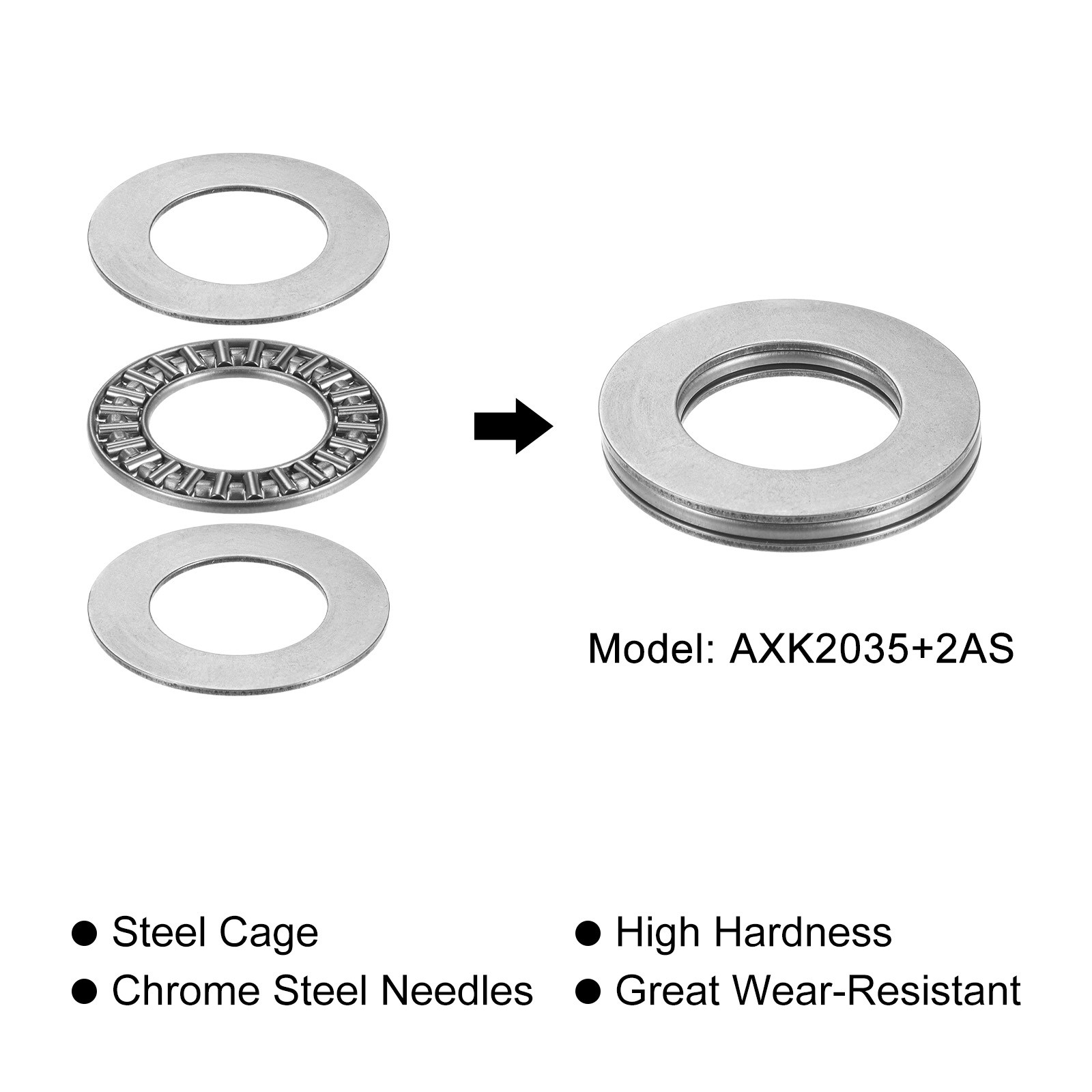 4pcs 20 x 35 x 2mm AXK2035 Thrust Needle Roller Bearings with AS2035 Washers