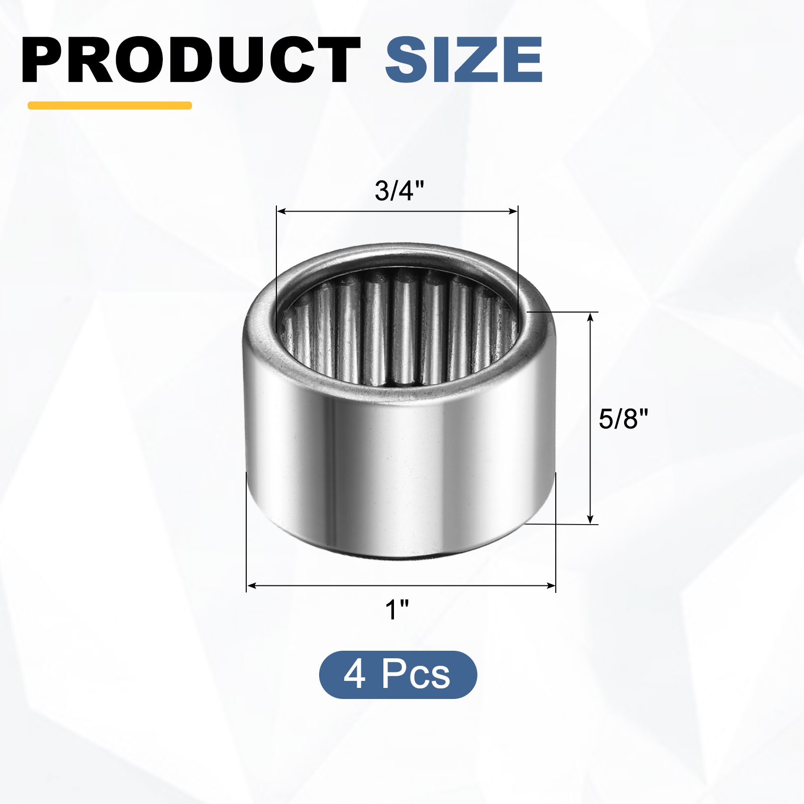 4pcs B1210 Needle Roller Bearings, 3/4 x 1 x 5/8″ Chrome Steel Open End