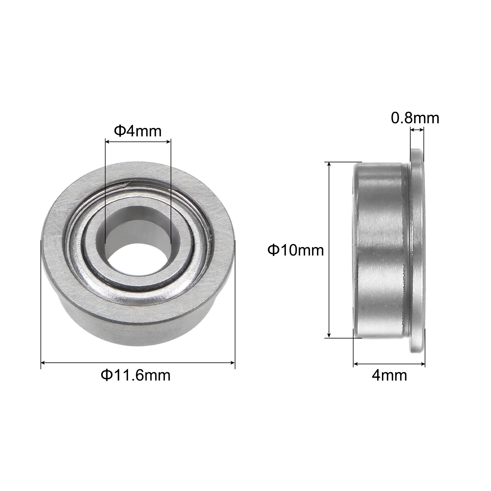 20 Pcs 4x10x4mm MF104ZZ Flanged Ball Bearing INDUSTRIAL Double Shielded Bearings