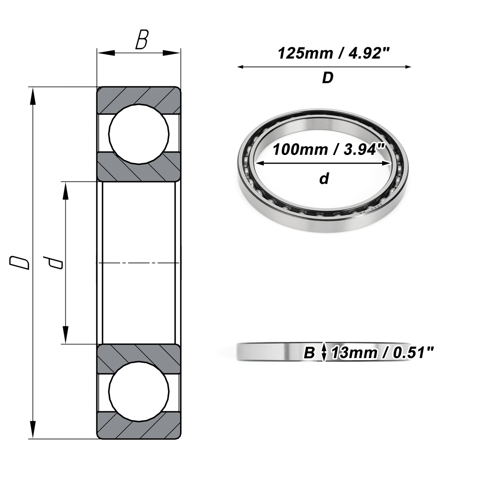 Universal Piece of 1 6820 Deep Groove Ball Bearings P6 100x125x13mm Bearings