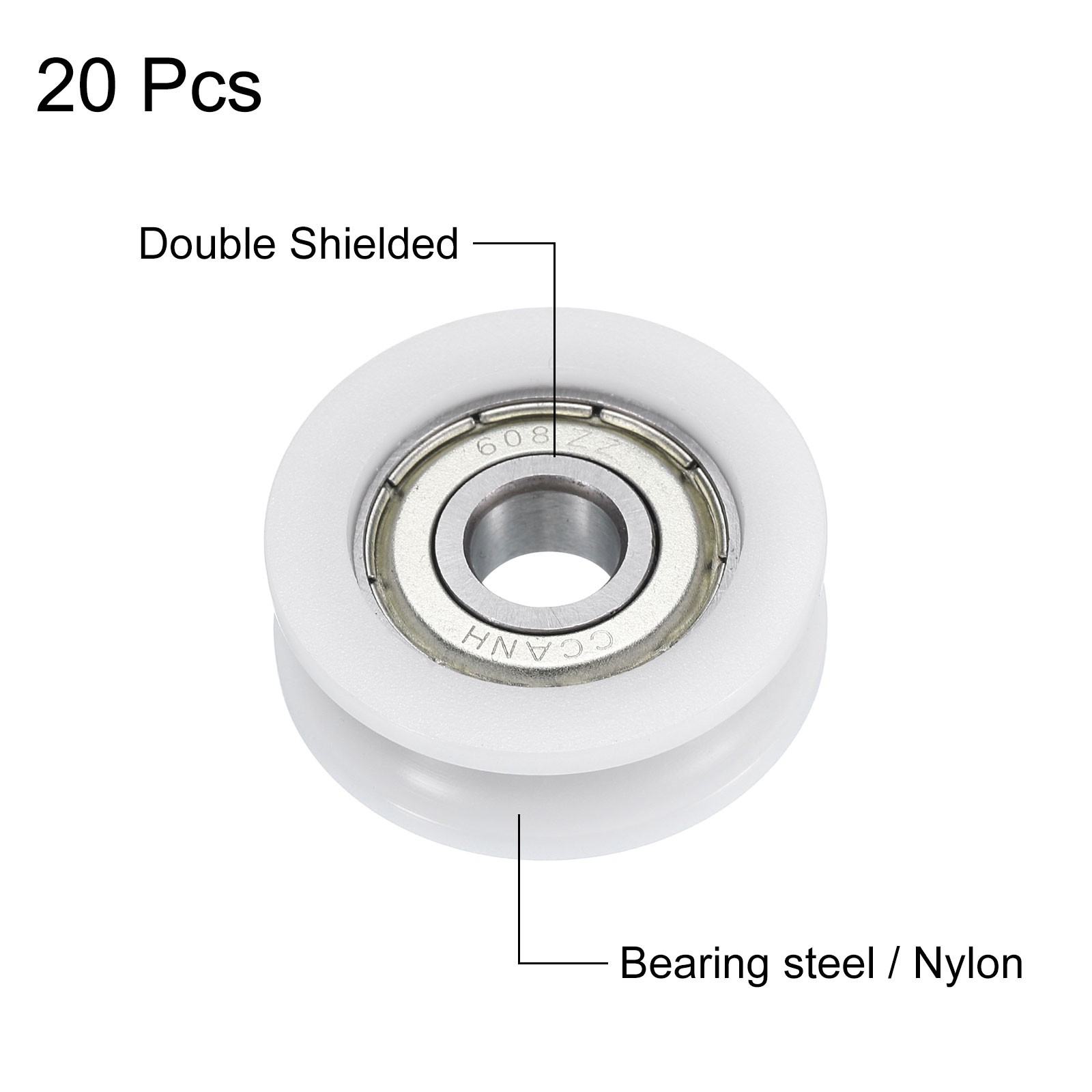 20pcs U608ZZ Nylon Pulley U-Groove Ball Bearing 8x30x10mm U Groove Roller Wheel