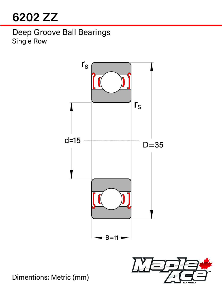 6202-ZZ Ball Bearing 15x35x11mm 6202 ZZ Metal Shielded (Qty 50)